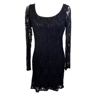 CURE Black Lace Bodycon Mini Dress Medium Long Sleeve